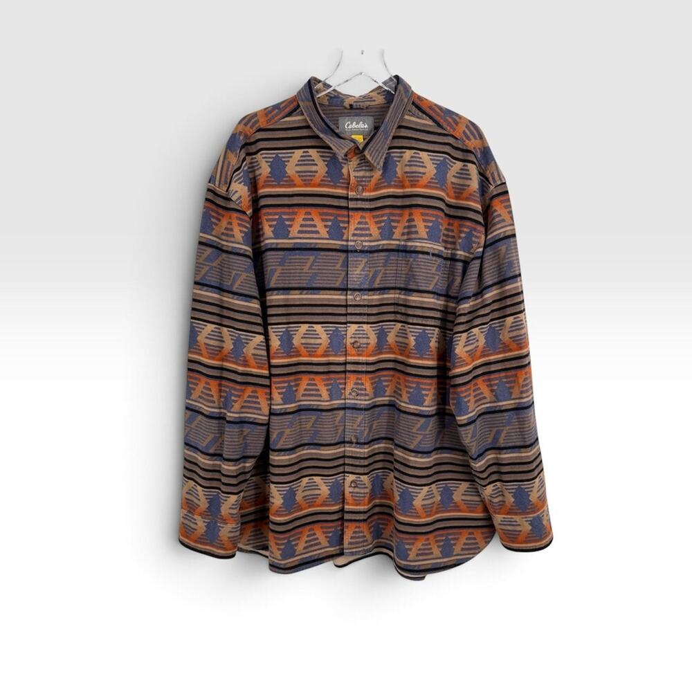 VTG Cabela's shirt men's 3XL tall Aztec soft chamois heavyweight cotton button